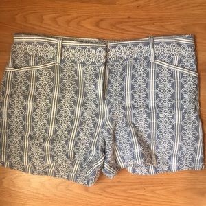 Loft Shorts Blue with white floral embroidery.
